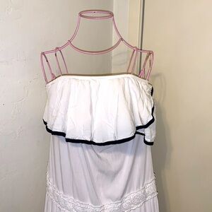 -L/C Lizette Collection White/Black Trim Eyelet Maxi Dress-Large As Is